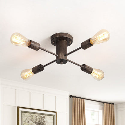 4-Light Industrial Semi Flush Mount Ceiling Light for Kitchen Dining Room Bedroom Study Living Room - N/A