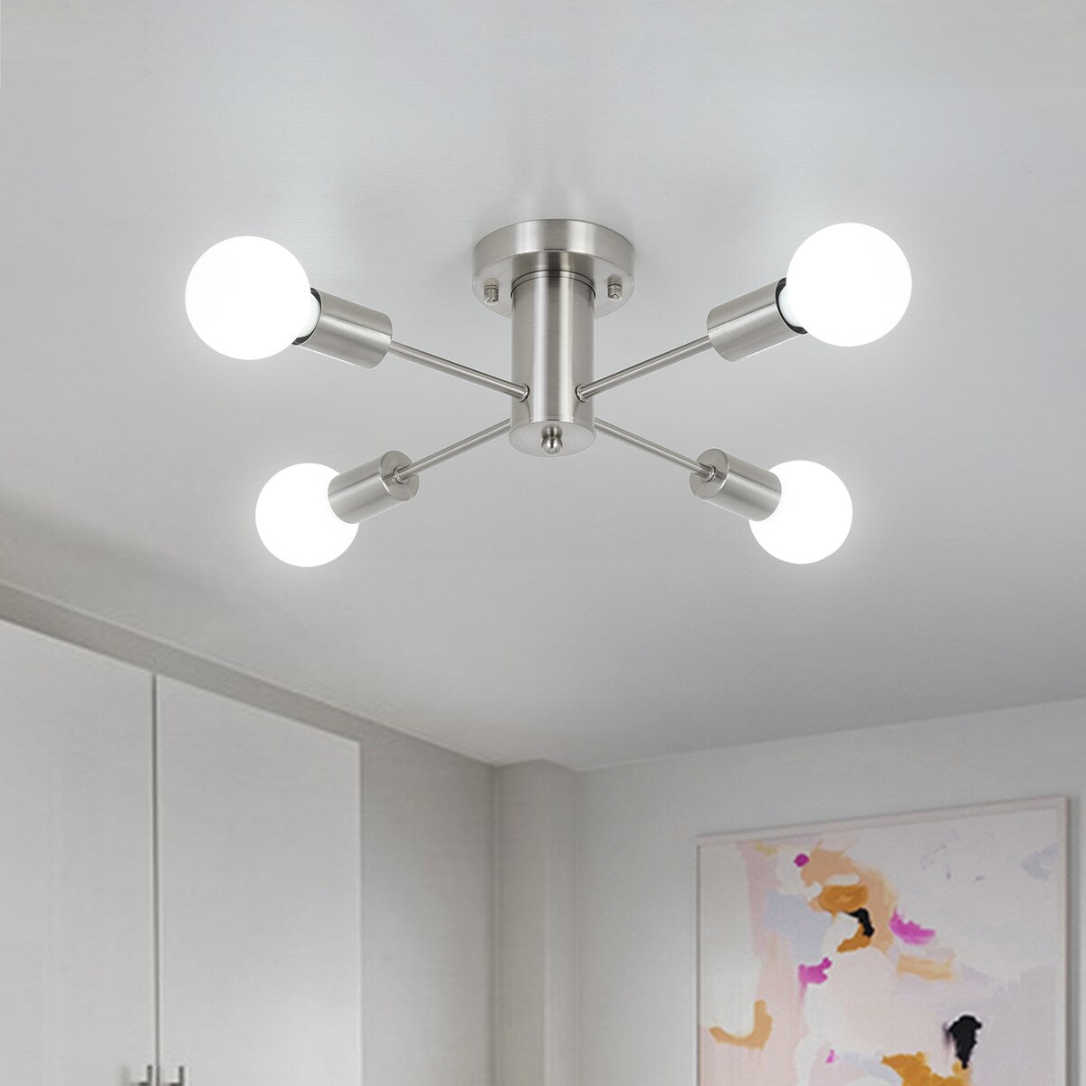 4-Light Industrial Semi Flush Mount Ceiling Light for Kitchen Dining Room Bedroom Study Living Room - N/A