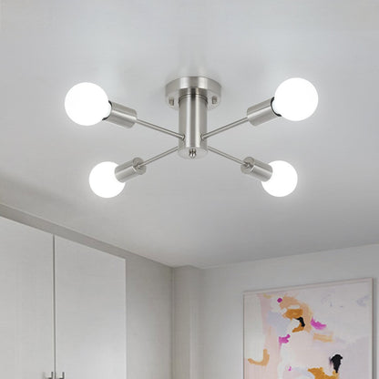 4-Light Industrial Semi Flush Mount Ceiling Light for Kitchen Dining Room Bedroom Study Living Room - N/A