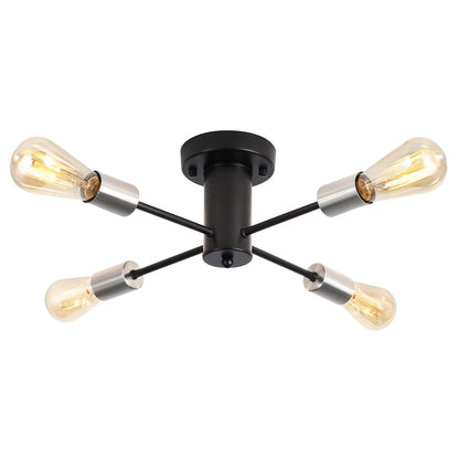4-Light Industrial Semi Flush Mount Ceiling Light for Kitchen Dining Room Bedroom Study Living Room - N/A