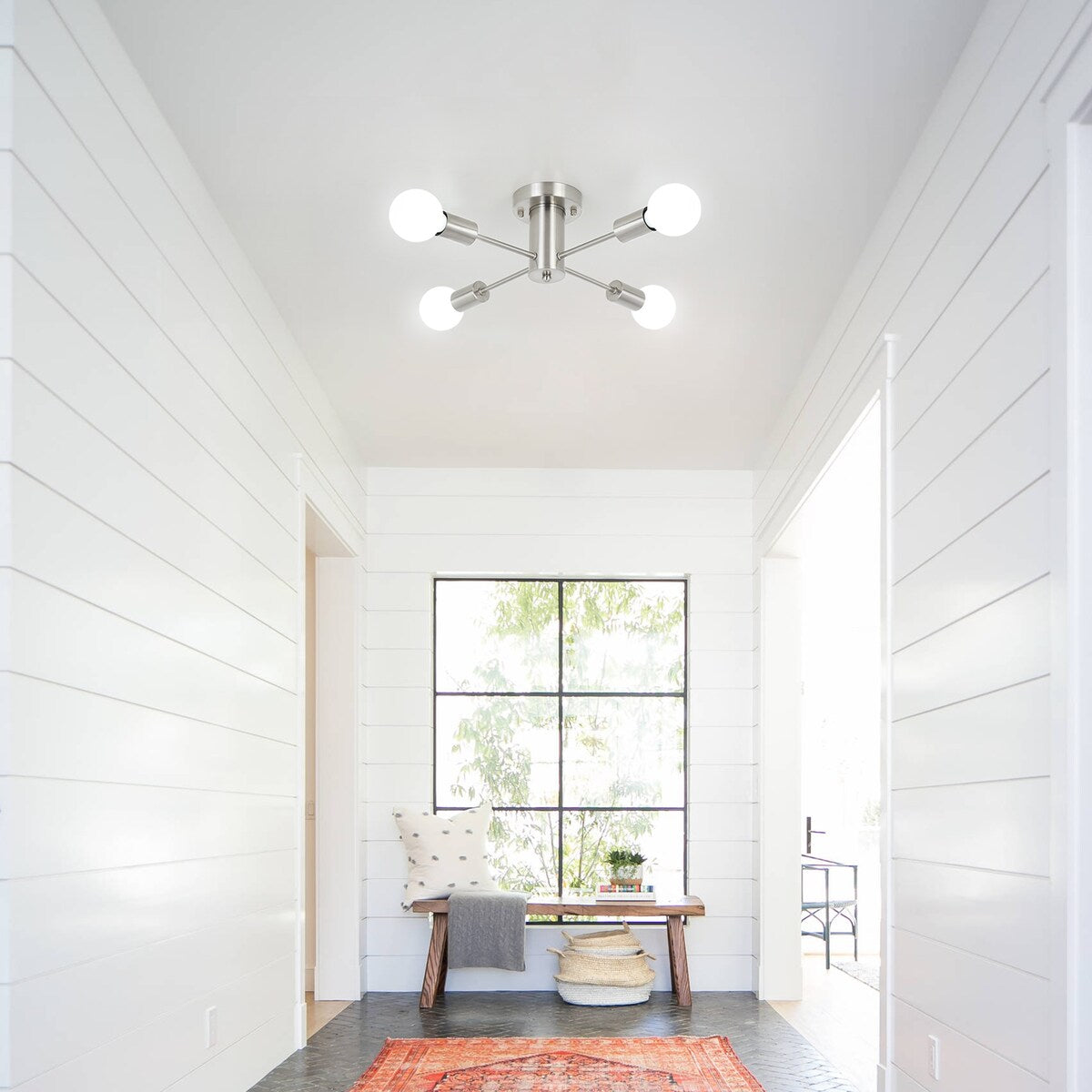 4-Light Industrial Semi Flush Mount Ceiling Light for Kitchen Dining Room Bedroom Study Living Room - N/A