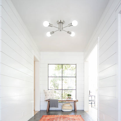 4-Light Industrial Semi Flush Mount Ceiling Light for Kitchen Dining Room Bedroom Study Living Room - N/A