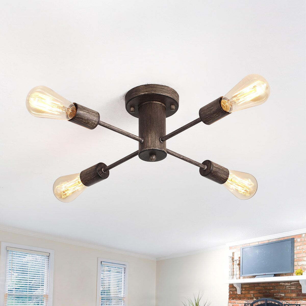 4-Light Industrial Semi Flush Mount Ceiling Light for Kitchen Dining Room Bedroom Study Living Room - N/A