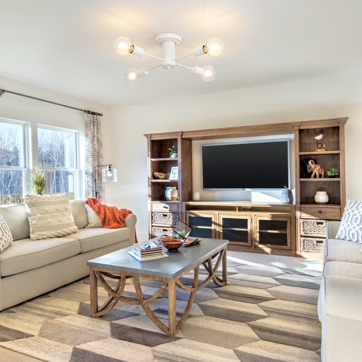 4-Light Industrial Semi Flush Mount Ceiling Light for Kitchen Dining Room Bedroom Study Living Room - N/A