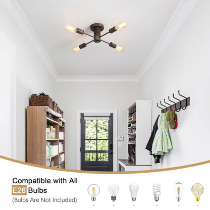 4-Light Industrial Semi Flush Mount Ceiling Light for Kitchen Dining Room Bedroom Study Living Room - N/A