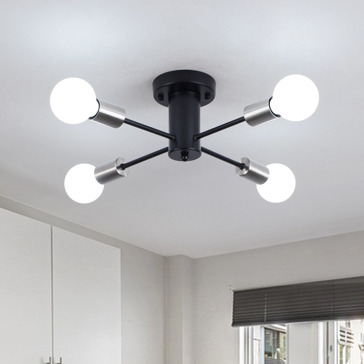 4-Light Industrial Semi Flush Mount Ceiling Light for Kitchen Dining Room Bedroom Study Living Room - N/A