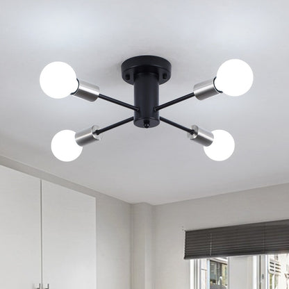 4-Light Industrial Semi Flush Mount Ceiling Light for Kitchen Dining Room Bedroom Study Living Room - N/A