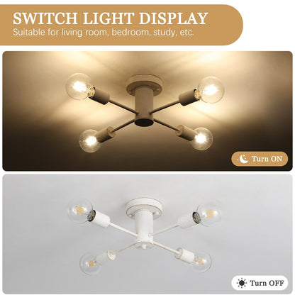 4-Light Industrial Semi Flush Mount Ceiling Light for Kitchen Dining Room Bedroom Study Living Room - N/A