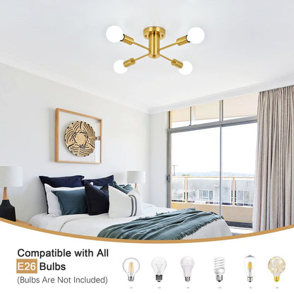 4-Light Industrial Semi Flush Mount Ceiling Light for Kitchen Dining Room Bedroom Study Living Room - N/A