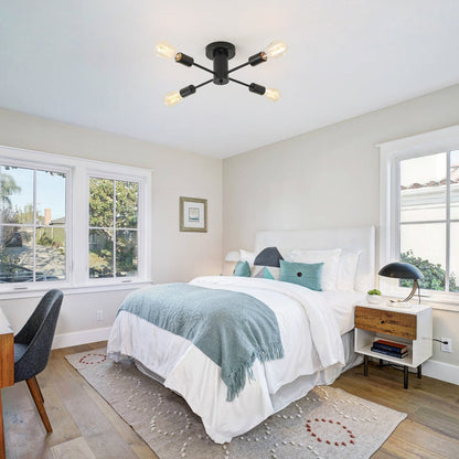 4-Light Industrial Semi Flush Mount Ceiling Light for Kitchen Dining Room Bedroom Study Living Room - N/A