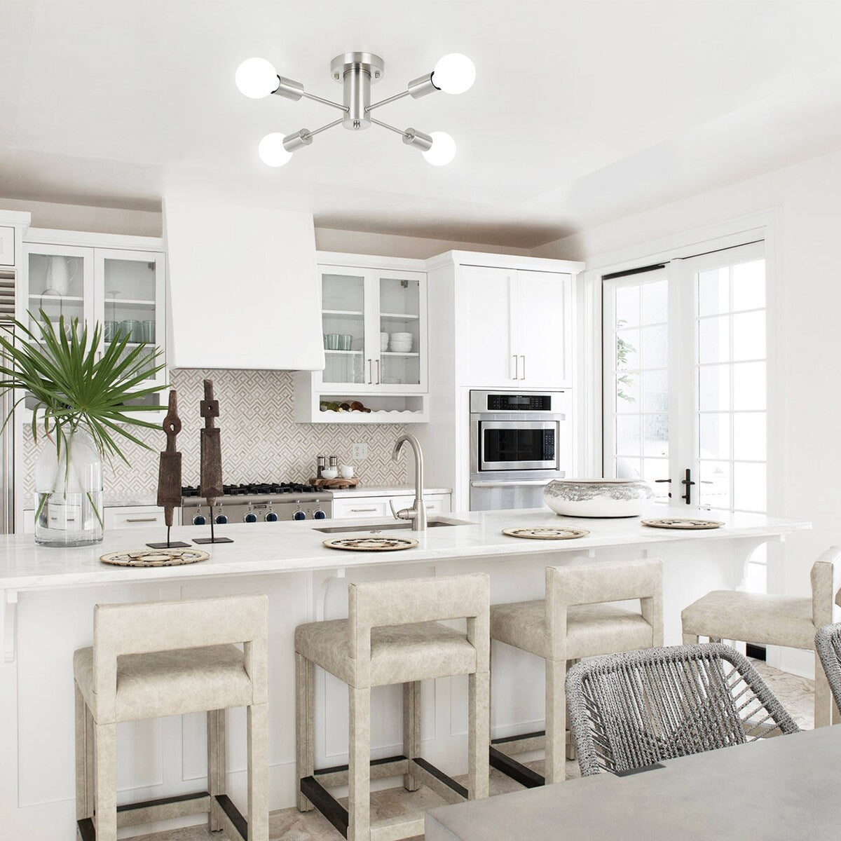 4-Light Industrial Semi Flush Mount Ceiling Light for Kitchen Dining Room Bedroom Study Living Room - N/A