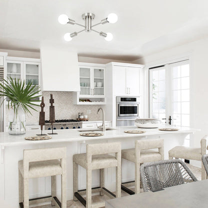 4-Light Industrial Semi Flush Mount Ceiling Light for Kitchen Dining Room Bedroom Study Living Room - N/A