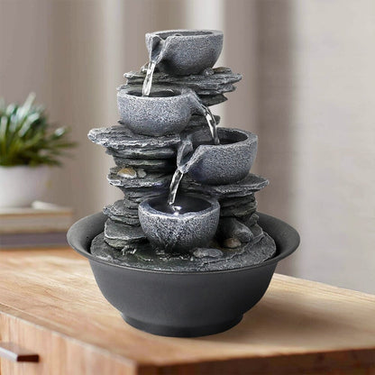 4-Tier Water Fountain Indoor Relaxation Waterfall Feature for Home