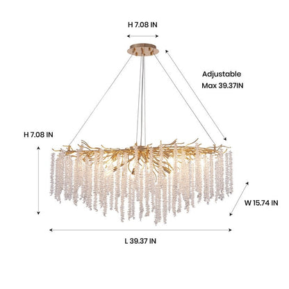 40 in. Gold Modern Crystal Chandelier Tree Branches Rectangular Chandelier Kitchen Island Pendent Light for Dining Room