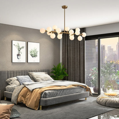 40 in. Linear Mid Century Modern Chandelier 16-Light Gold Brass Sputnik Pendant Light with Frosted Glass Globe for Dining Room