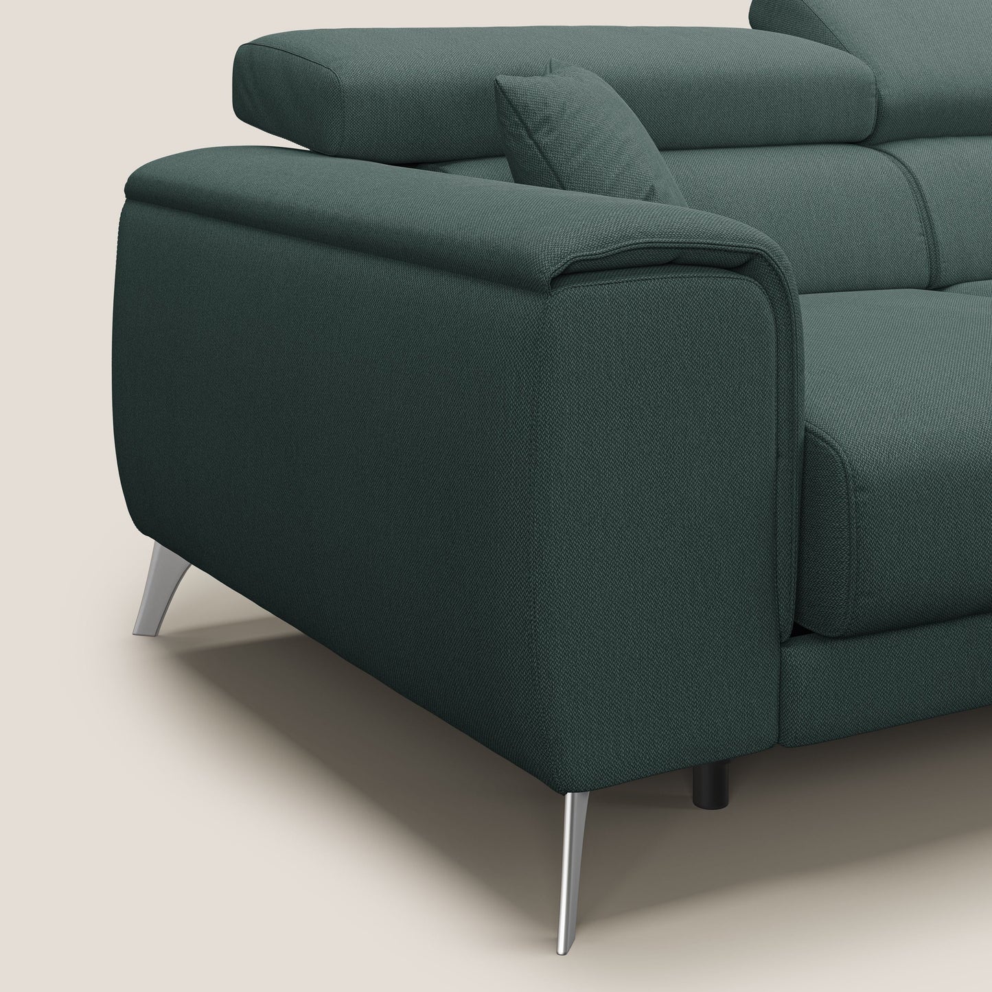 Fusion Divano angolare con sedute scorrevoli in tessuto morbido smaltabile T05 verde