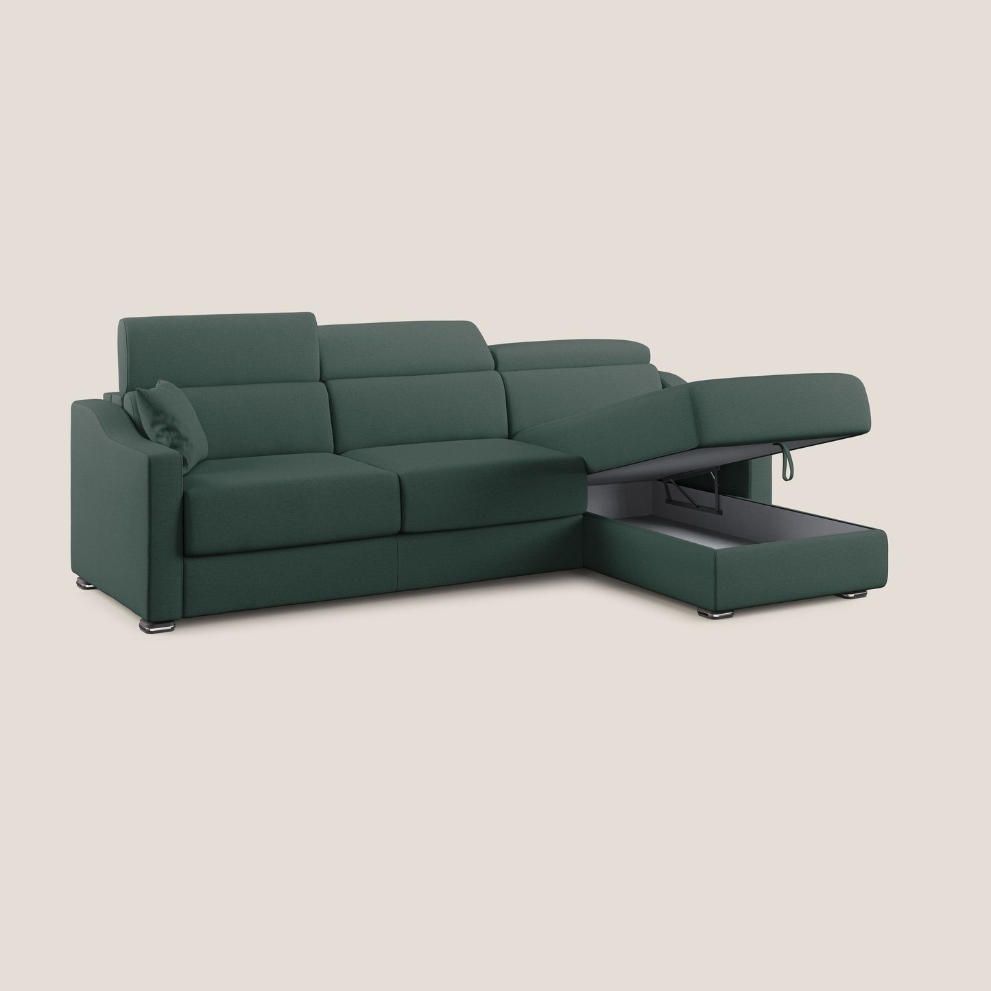 Divano letto angolare Amber in tessuto smacchiabile T05 verde