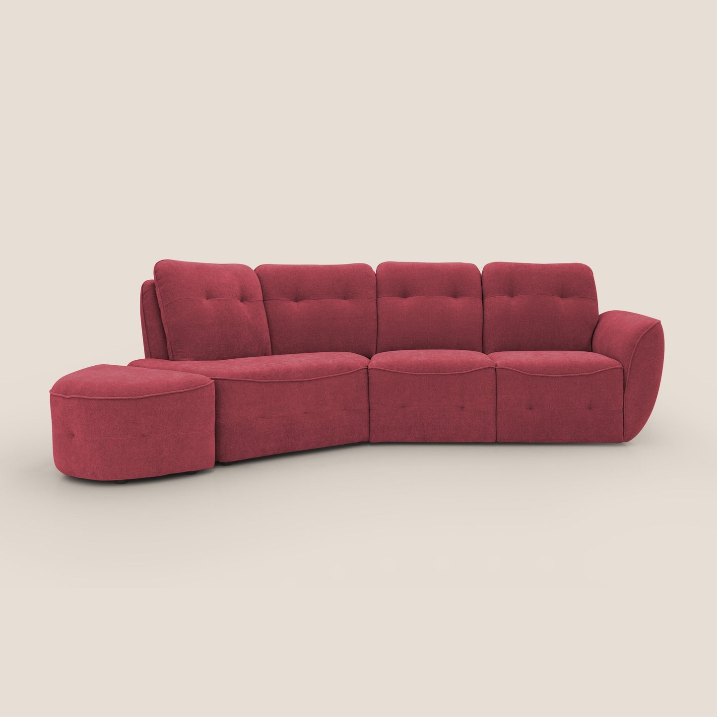 Cerbero divano angolare con pouf mobile in morbido bouclé impermeabile T07 rosso