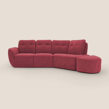 Cerbero divano angolare con pouf mobile in morbido bouclé impermeabile T07 rosso