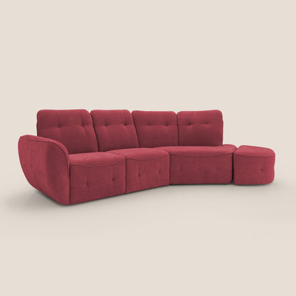 Cerbero divano angolare con pouf mobile in morbido bouclé impermeabile T07 rosso