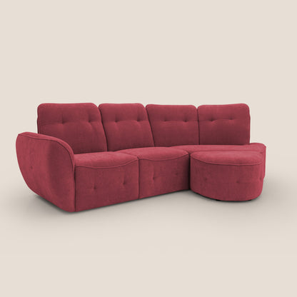 Cerbero divano angolare con pouf mobile in morbido bouclé impermeabile T07 rosso