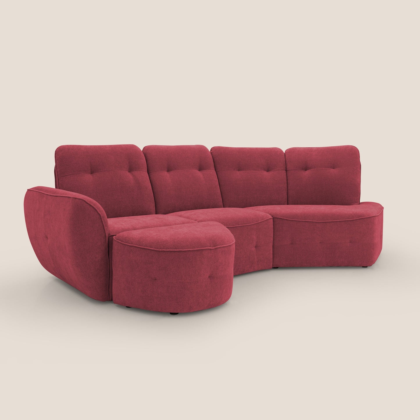 Cerbero divano angolare con pouf mobile in morbido bouclé impermeabile T07 rosso