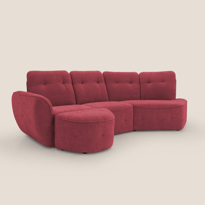 Cerbero divano angolare con pouf mobile in morbido bouclé impermeabile T07 rosso