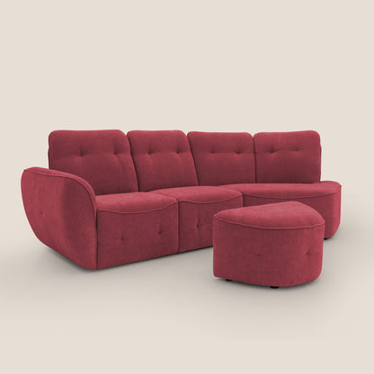 Cerbero divano angolare con pouf mobile in morbido bouclé impermeabile T07 rosso