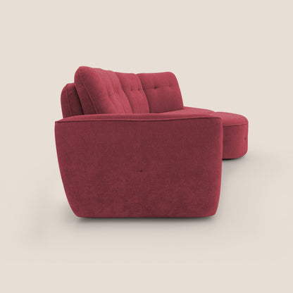 Cerbero divano angolare con pouf mobile in morbido bouclé impermeabile T07 rosso