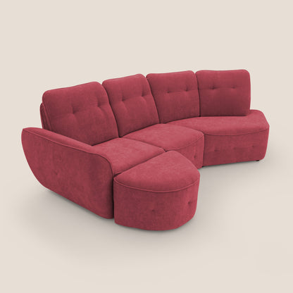 Cerbero divano angolare con pouf mobile in morbido bouclé impermeabile T07 rosso