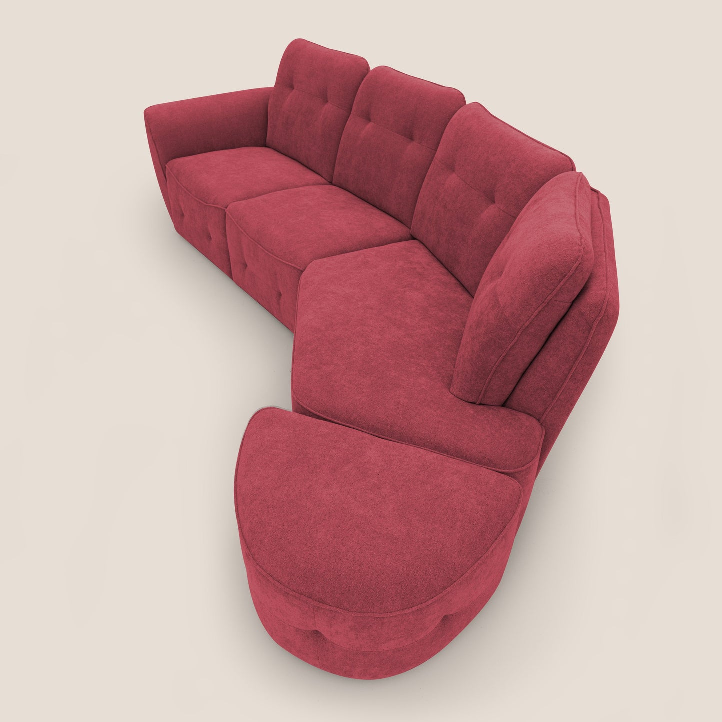 Cerbero divano angolare con pouf mobile in morbido bouclé impermeabile T07 rosso