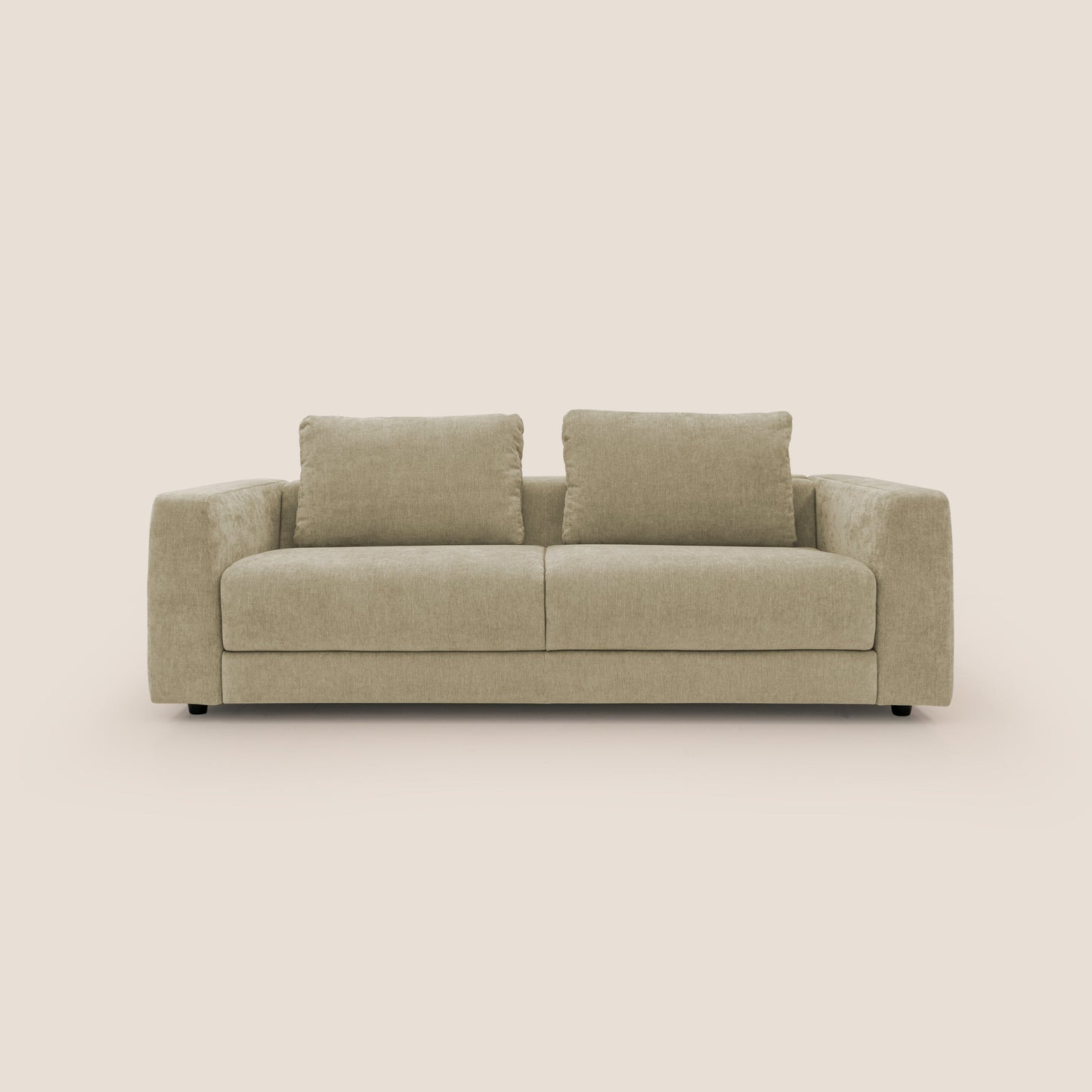 Freia Divano letto minimal materasso h15 cm con morbidi schienali in tessuto impermeabile T14 beige
