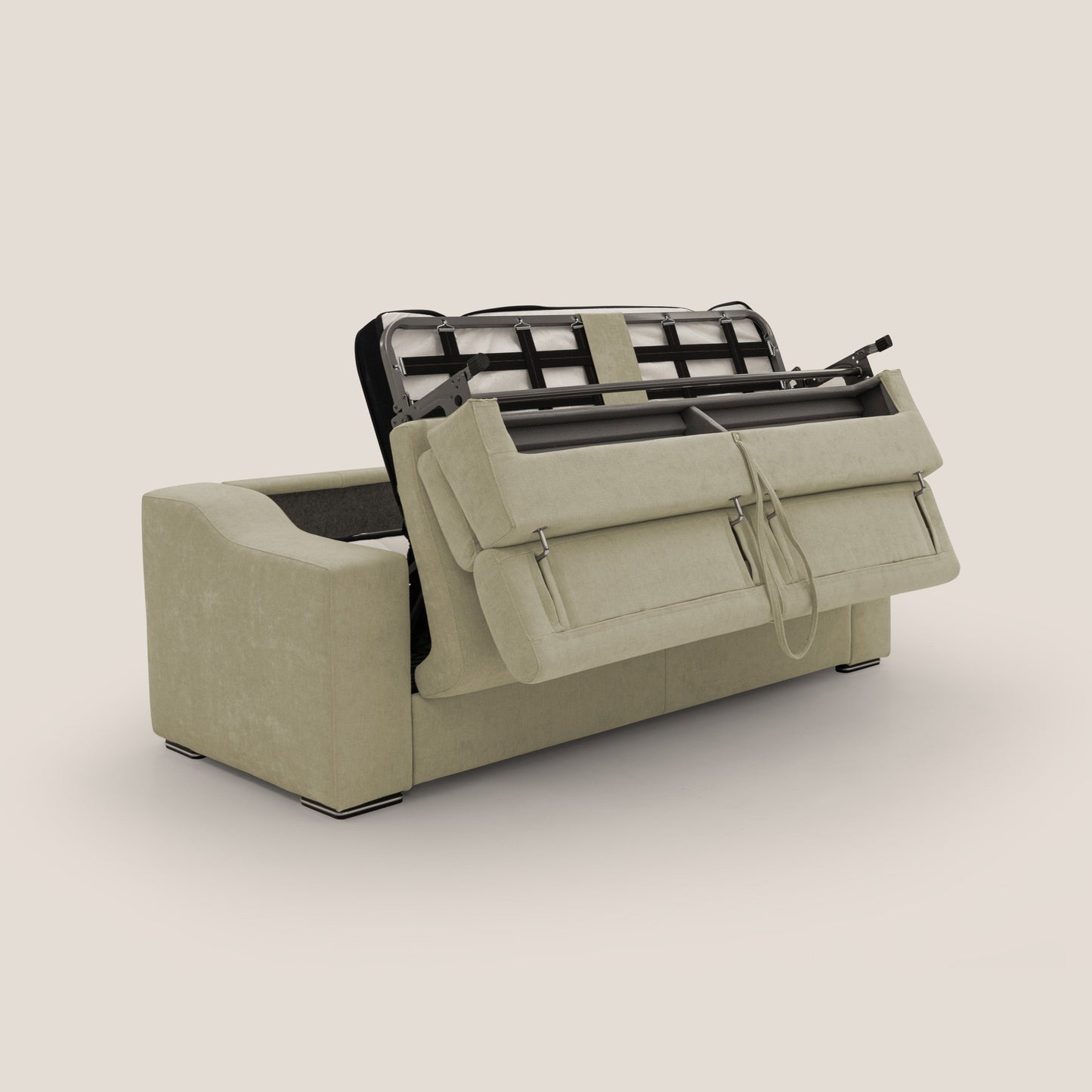 Bomber divano letto matrimoniale con poggiatesta in tessuto impermeabile T14 beige 