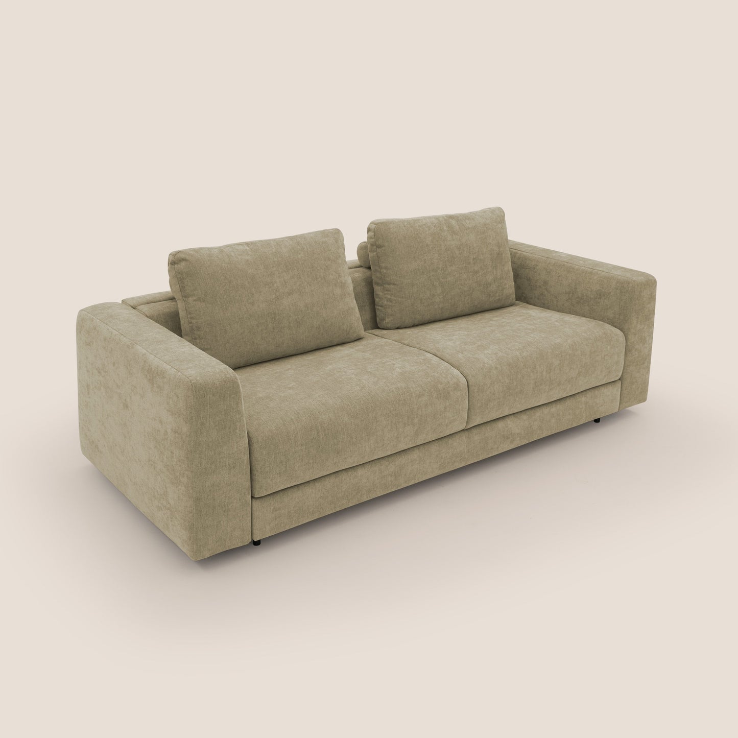 Freia Divano letto minimal materasso h15 cm con morbidi schienali in tessuto impermeabile T14 beige