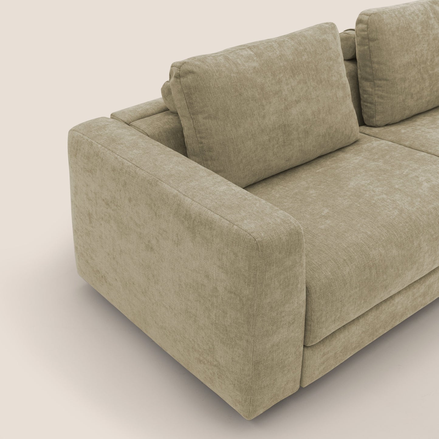 Freia Divano letto minimal materasso h15 cm con morbidi schienali in tessuto impermeabile T14 beige