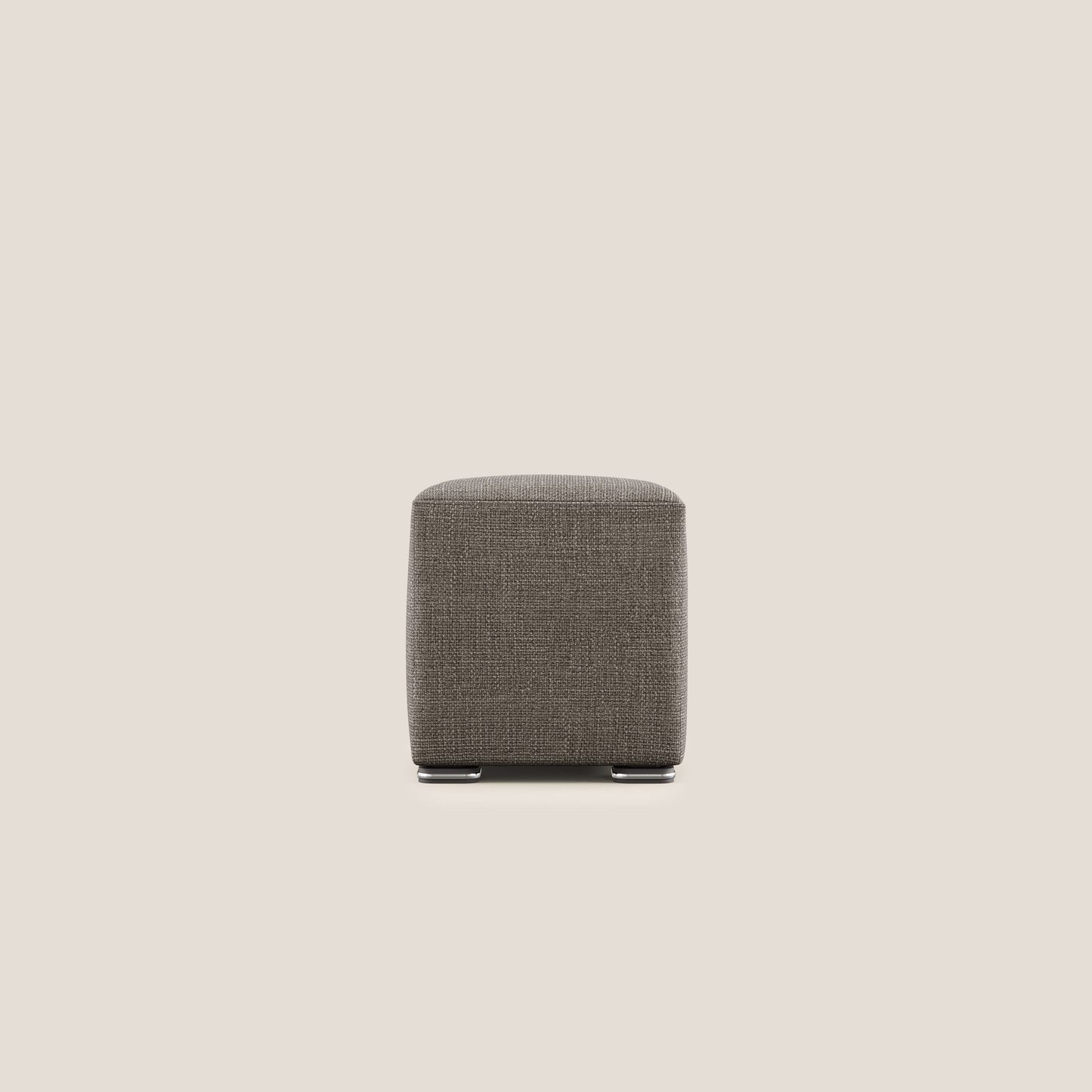 Pouf cubo in morbido tessuto impermeabile ad intreccio melangiato T06 marrone