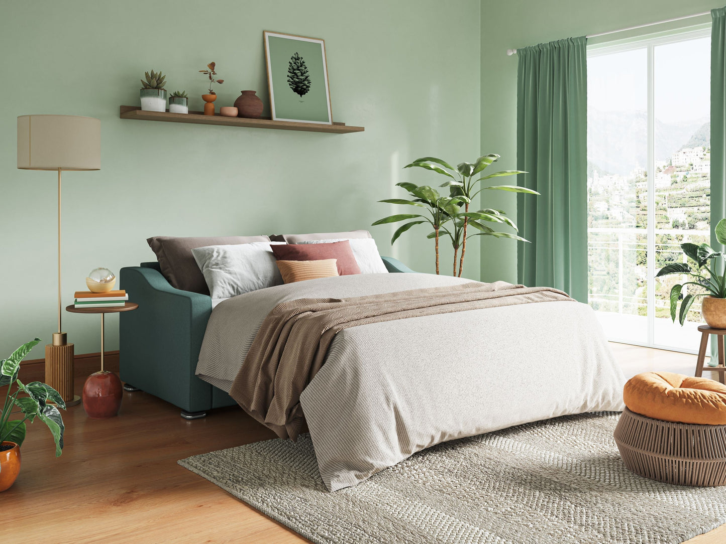 Divano letto matrimoniale Amber in tessuto smacchiabile T05 verde 