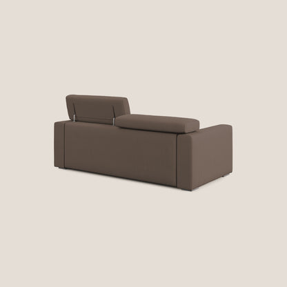 Dylan divano allungabile con pouf estraibile poggiapiedi in tessuto fiammato simil cotone impermeabile T19 marrone