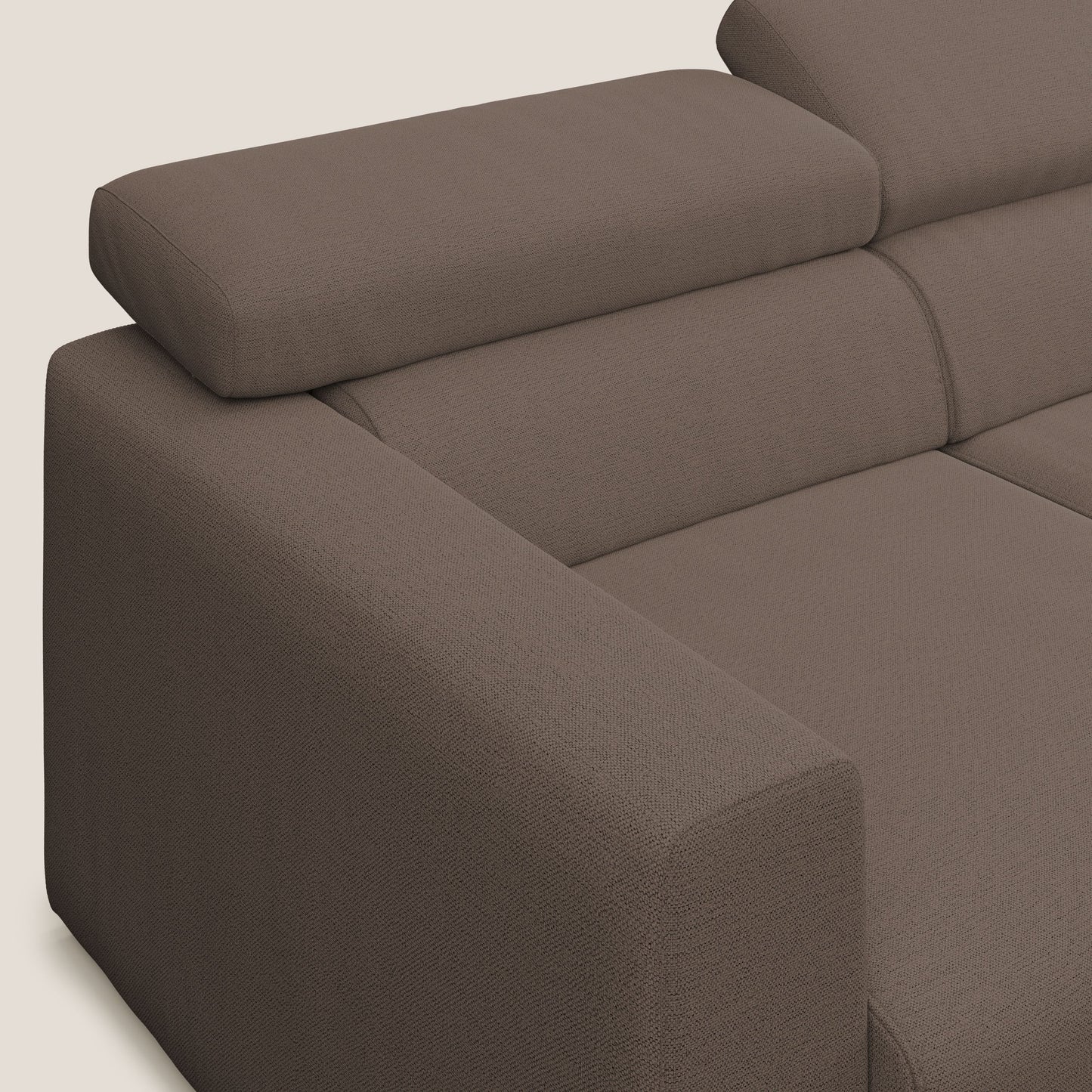 Dylan divano a 3 sedute con pouf estraibile poggiapiedi in tessuto fiammato simil cotone impermeabile T19 marrone