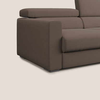 Dylan divano allungabile con pouf estraibile poggiapiedi in tessuto fiammato simil cotone impermeabile T19 marrone