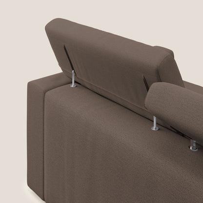 Dylan divano a 3 sedute con pouf estraibile poggiapiedi in tessuto fiammato simil cotone impermeabile T19 marrone