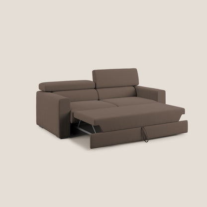 Dylan divano allungabile con pouf estraibile poggiapiedi in tessuto fiammato simil cotone impermeabile T19 marrone