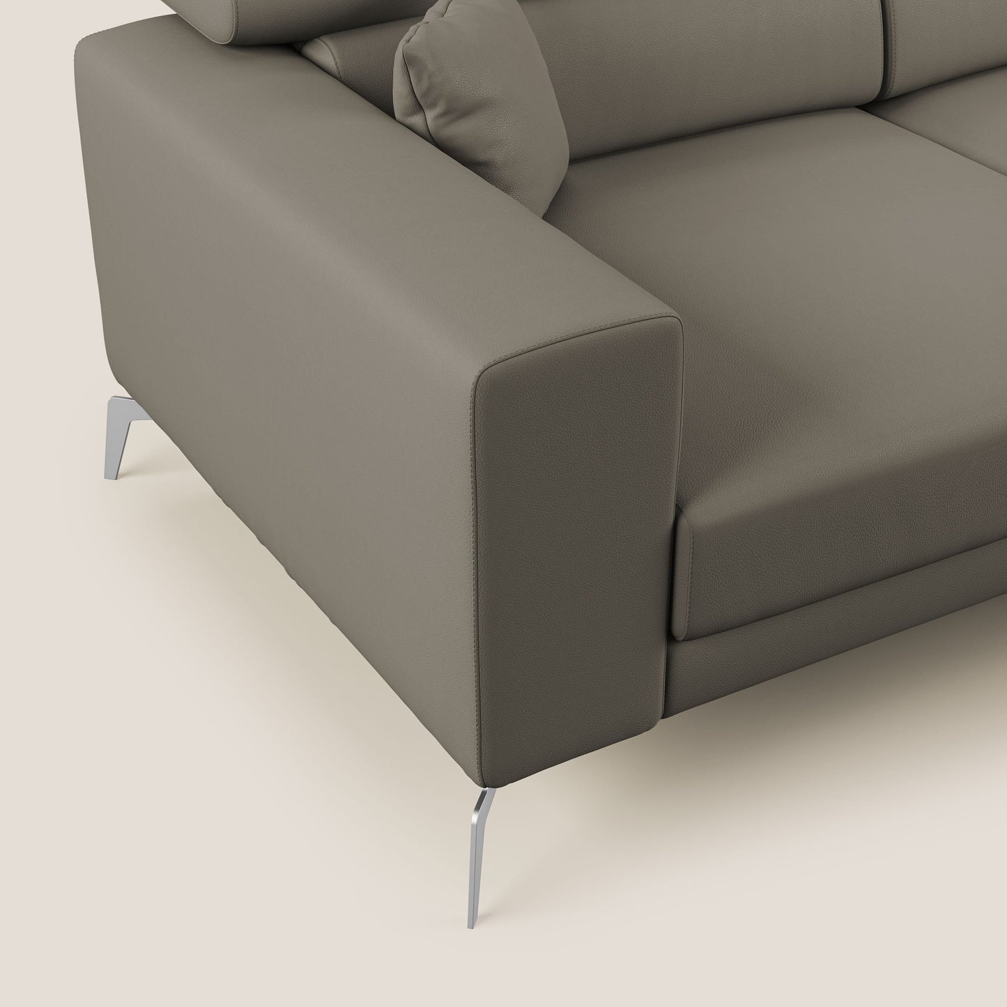 Blade Divano moderno angolare con poggiatesta reclinabili in Ecopelle T04 talpa