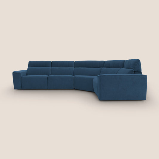 Clark Divano modulare angolare REVERSIBILE con opzione relax elettrico in tessuto smacchiabile impermeabile T17 blu