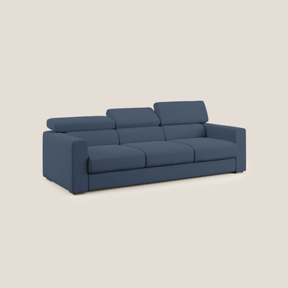 Dylan divano a 3 sedute con pouf estraibile poggiapiedi in tessuto fiammato simil cotone impermeabile T19 blu