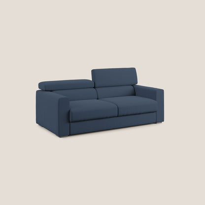 Dylan divano allungabile con pouf estraibile poggiapiedi in tessuto fiammato simil cotone impermeabile T19 blu