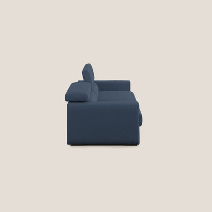 Dylan divano allungabile con pouf estraibile poggiapiedi in tessuto fiammato simil cotone impermeabile T19 blu