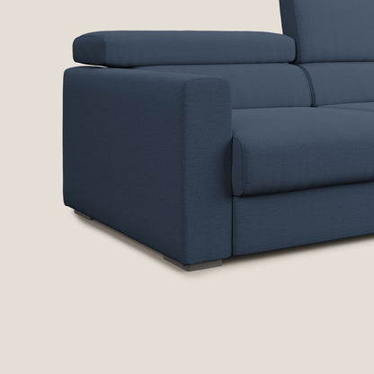 Dylan divano allungabile con pouf estraibile poggiapiedi in tessuto fiammato simil cotone impermeabile T19 blu