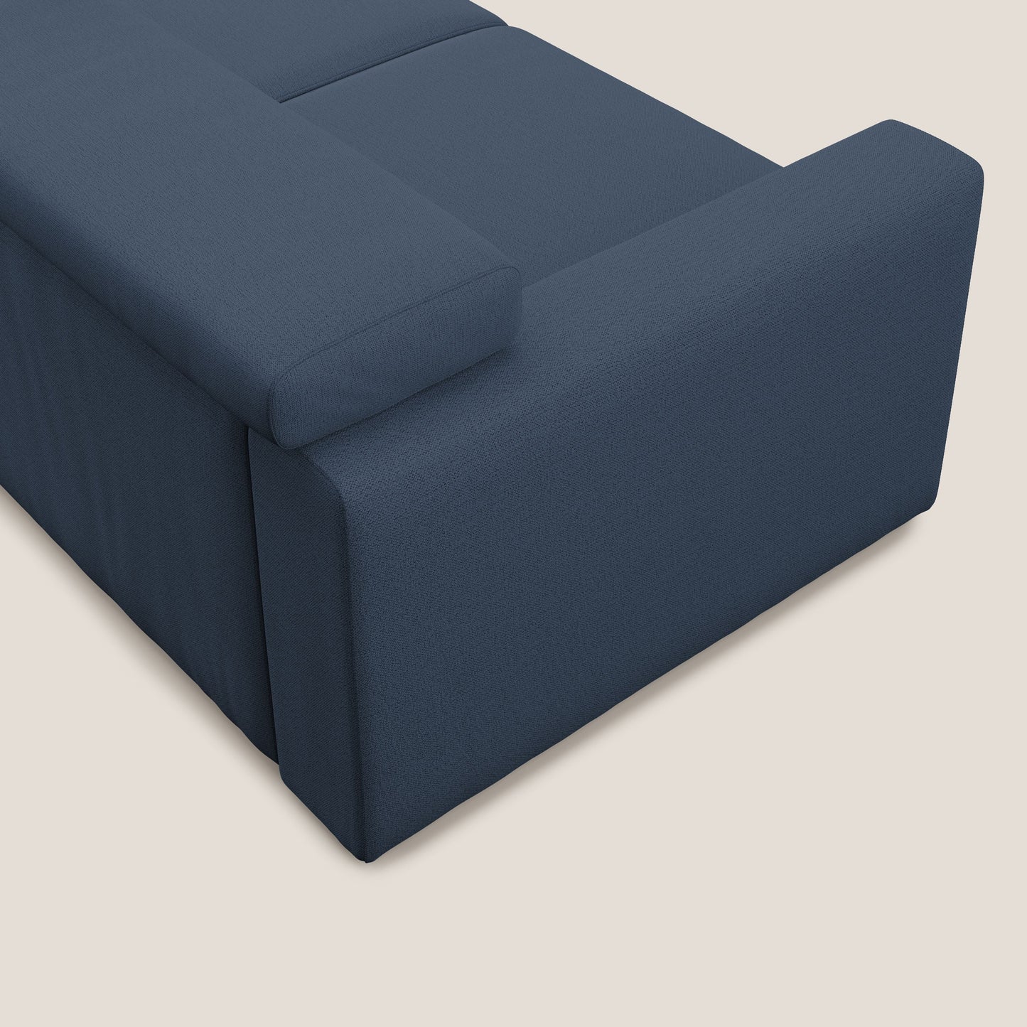 Dylan divano allungabile con pouf estraibile poggiapiedi in tessuto fiammato simil cotone impermeabile T19 blu