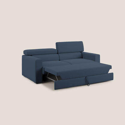 Dylan divano allungabile con pouf estraibile poggiapiedi in tessuto fiammato simil cotone impermeabile T19 blu